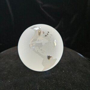 Glass Earth Etched Clear and Frosted Paperweight